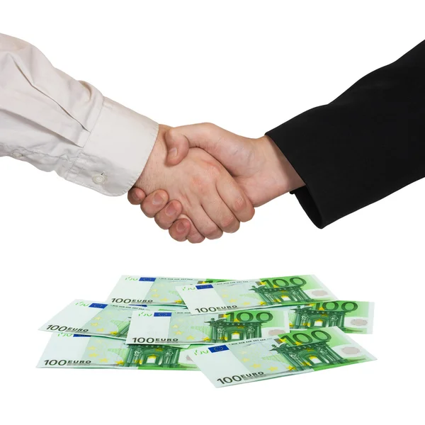 Handshake e dinheiro Euro — Fotografia de Stock