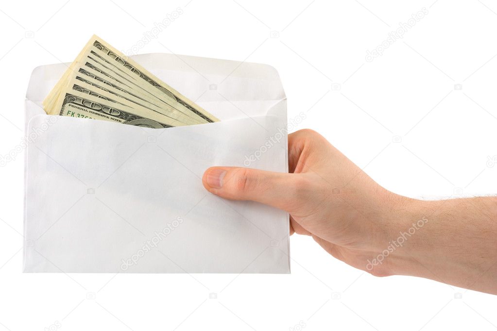Hand and money in envelope