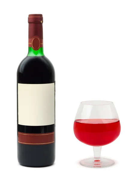 Wine glass and bottle with empty label — Stock Photo, Image