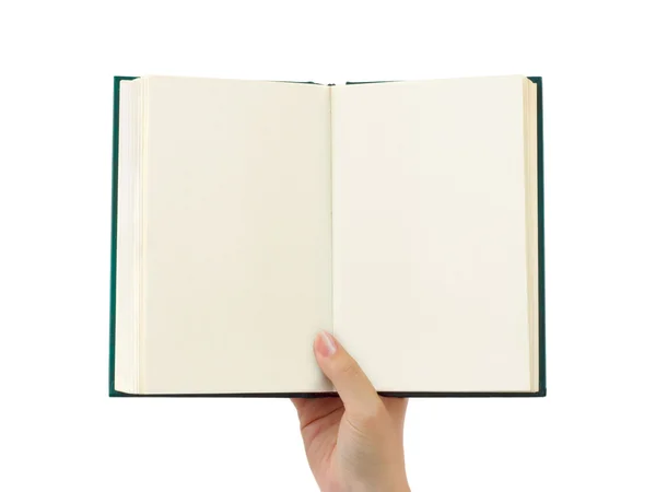 Libro abierto en la mano — Foto de Stock