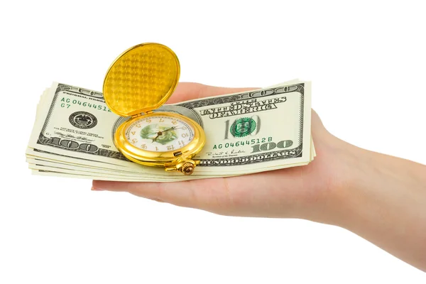 Watch and money in hand — Stock Photo, Image