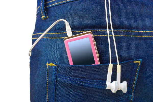 Stock image MP3 player in jeans pocket