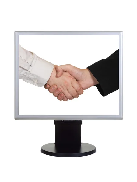 Handshake on computer screen — Stock Photo, Image