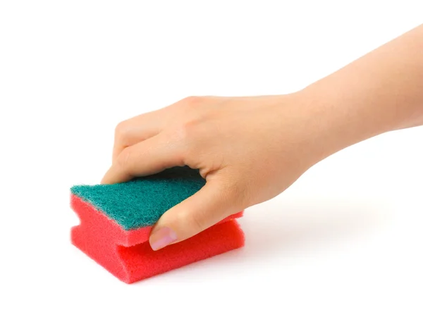 Hand with cleaning sponge — Stock Photo, Image