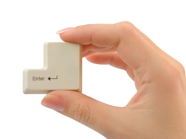 Computer button in hand — Stock Photo, Image