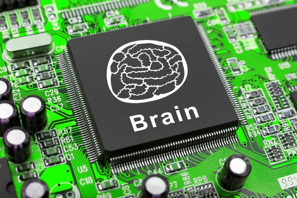 Symbole cérébral sur puce d'ordinateur — Photo
