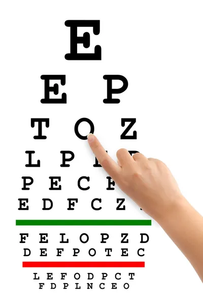 Pointing hand and eyesight test chart — Stock Photo, Image
