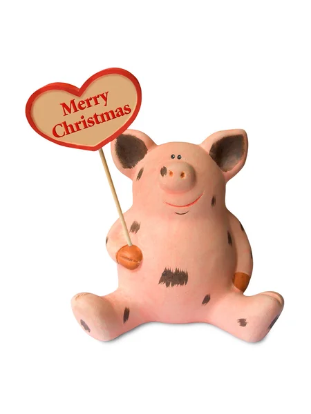 Funny pig with heart Merry Christmas — Stock Photo, Image