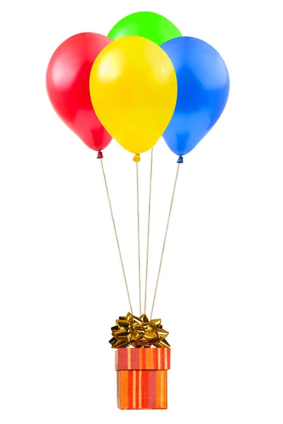 Воздушные шары и подарок — стоковое фото