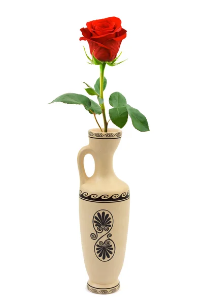 Red rose in retro vase — Stock Photo, Image
