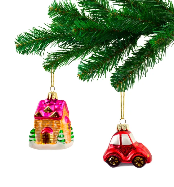 Kerstboom en speelgoed — Stockfoto