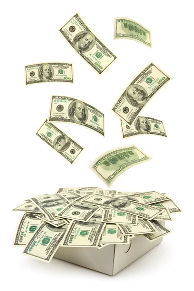 Box and falling money — Stock Photo, Image