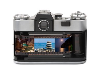 Travel photos in retro camera clipart