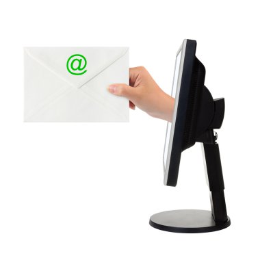 Computer screen and hand with letter clipart