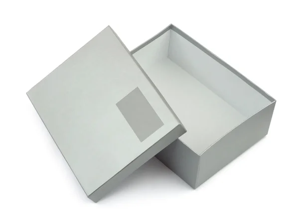 Geöffnete Schachtel mit leerem Etikett — Stockfoto
