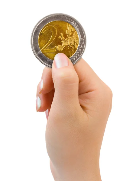 Hand med stora mynt — Stockfoto