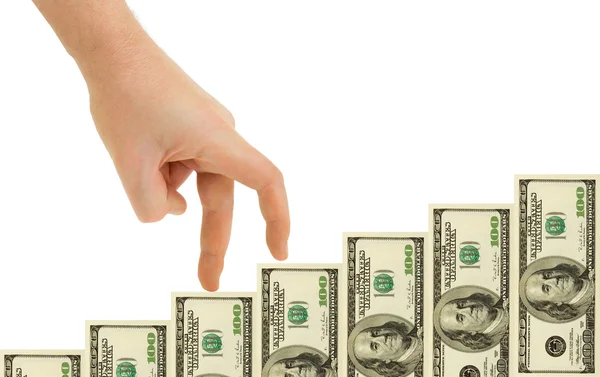 Hand and money staircase — Stock Photo, Image