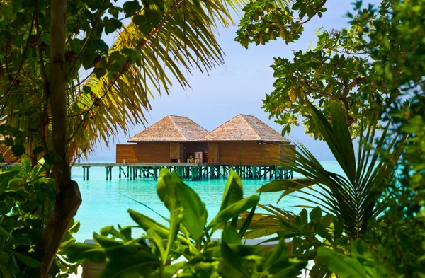 Wody bungalowy na tropikalnej wyspie — Zdjęcie stockowe