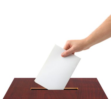 Hand with ballot and box clipart