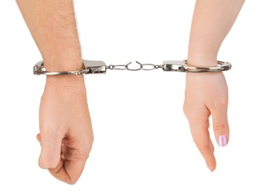 Man and woman hands and breaking handcuffs clipart