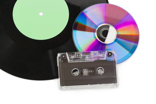 留声机磁盘、 cd 和盒式磁带 — 图库照片