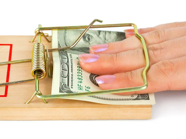 Ruka a past na myši s penězi — Stock fotografie
