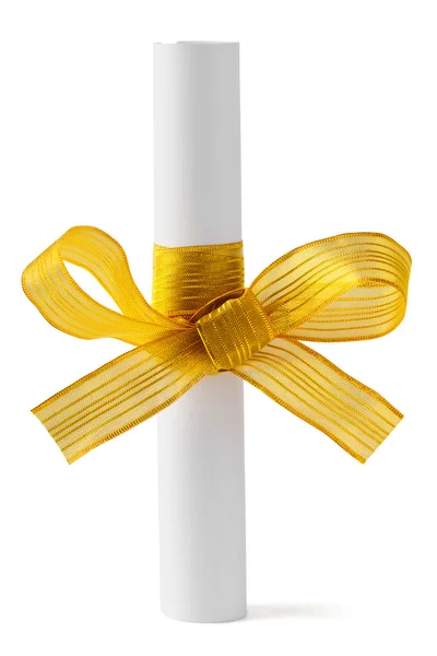 Бумажный свиток и золотой лук — стоковое фото