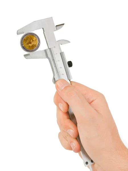 Hand with caliper — Stock Photo, Image