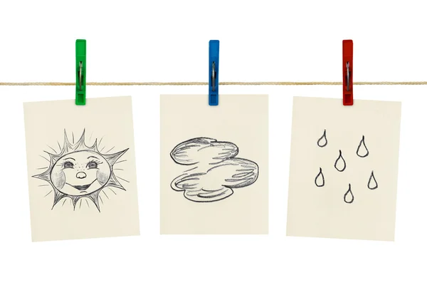 Símbolos meteorológicos en pinzas de ropa — Foto de Stock