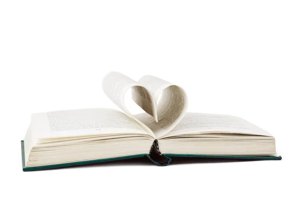 Kniha a srdce tvaru stránky — Stock fotografie