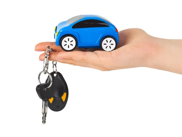 Mano con llaves y coche — Foto de Stock