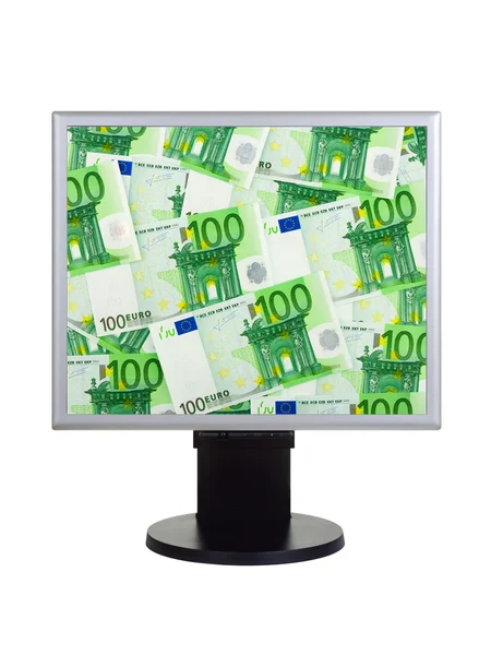 Monitor de computador com dinheiro — Fotografia de Stock