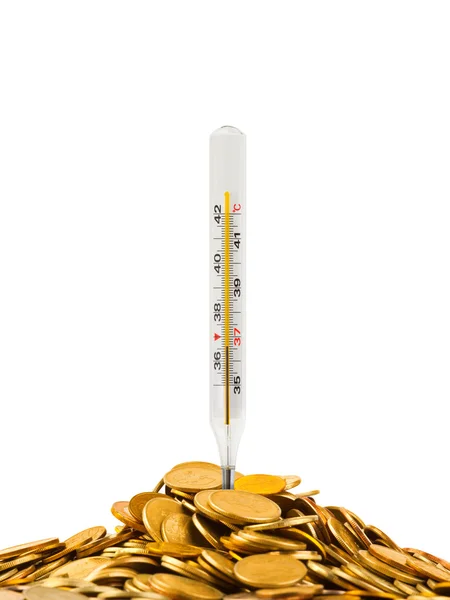 Moedas e termómetro — Fotografia de Stock
