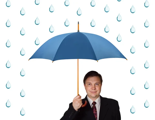 Homem com guarda-chuva e chuva — Fotografia de Stock