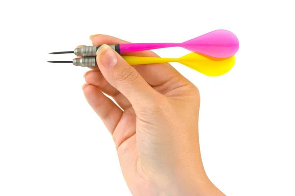 Two arrows darts in hand — Stock Photo, Image