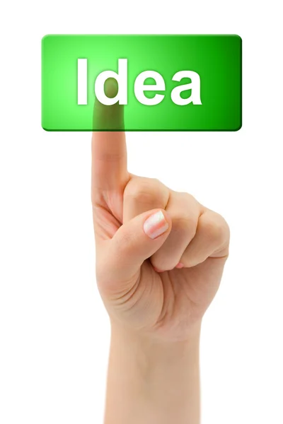 Mão e botão IDEA — Fotografia de Stock