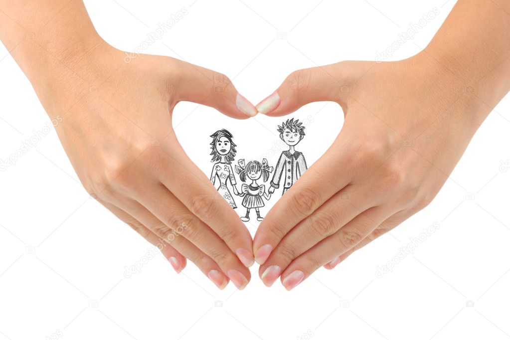 Family and heart made of hands