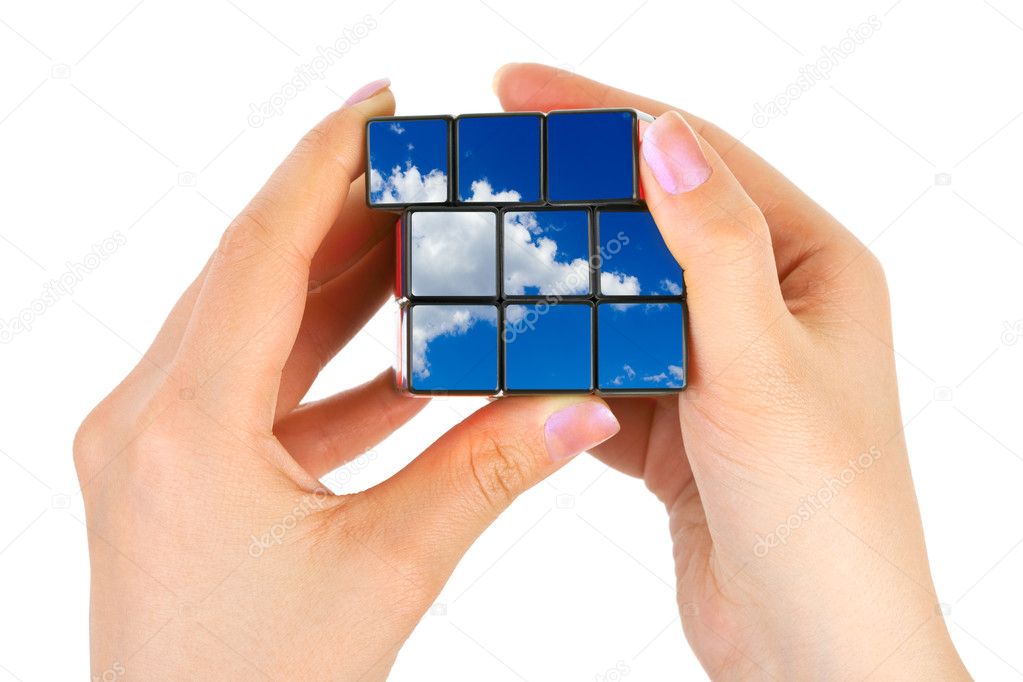 Hands with sky puzzle