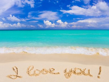 Words I Love You on beach clipart