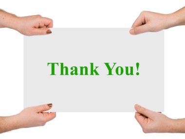 Hands and paper banner Thank You clipart