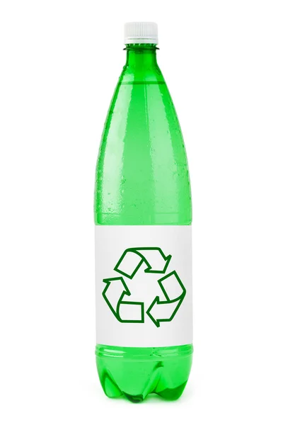 Wasserflasche mit Recyclingschild — Stockfoto