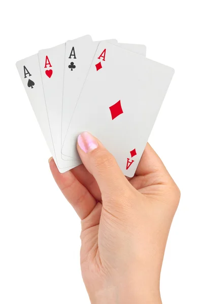 Hand with four aces — Stock Photo, Image