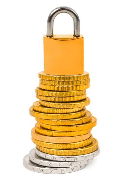 Coins and lock — Stock Photo, Image