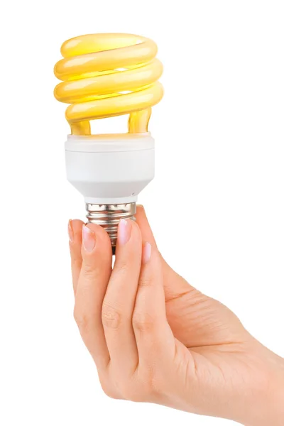Mão com lâmpada de iluminação — Fotografia de Stock