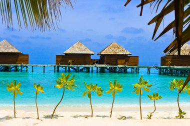 Water bungalows on a tropical island clipart