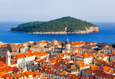 Town Dubrovnik and island in Croatia clipart