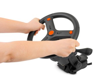 Computer steering wheel and hands clipart