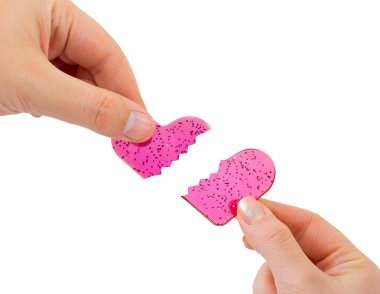 Man and woman hands with breaking heart clipart