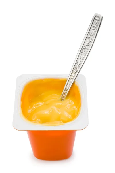 stock image Fruity yoghurt and spoon