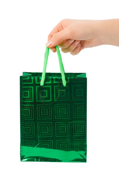 Mão com saco de compras — Fotografia de Stock